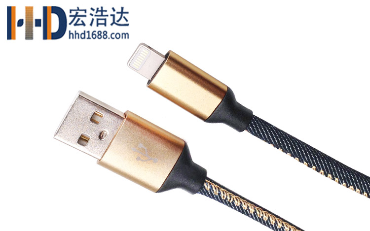 宏浩達廠家直銷蘋果8手機數(shù)據(jù)線lightning牛仔布充電數(shù)據(jù)線廠家定制