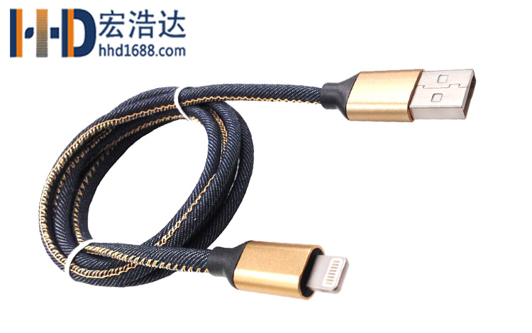 宏浩達廠家直銷蘋果8手機數(shù)據(jù)線lightning牛仔布充電數(shù)據(jù)線廠家定制
